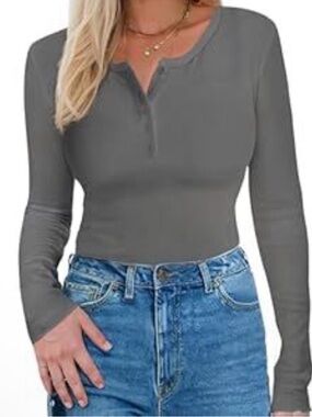 New Long Sleeve Shirts for Women, Casual Solid Henley Tops Button Down top Sz M